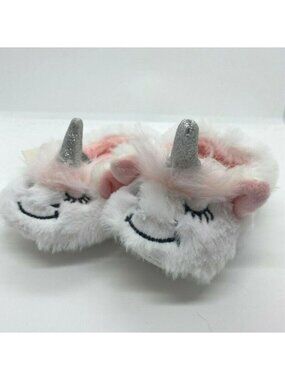 Cat & Jack toddler Girls Unicorn Plush Slippers W/ Strap-White-Size 12/24M